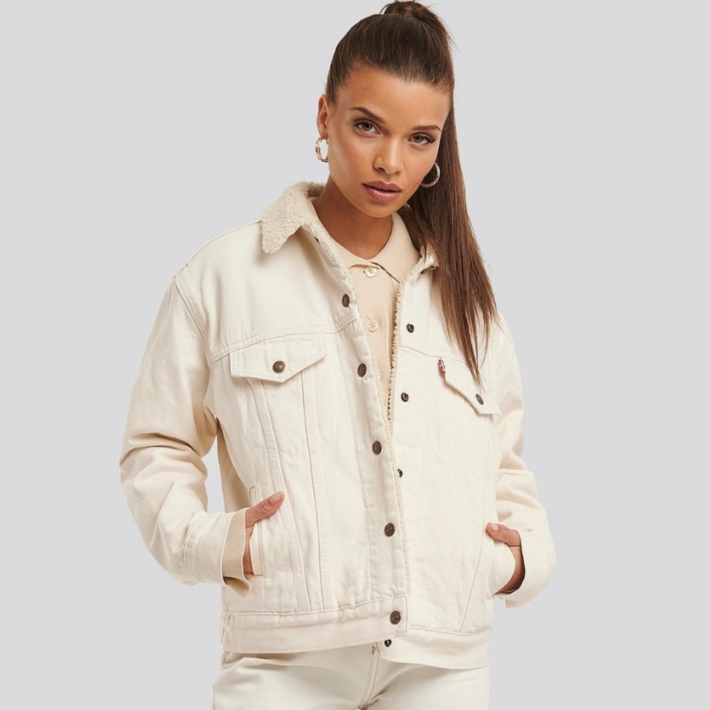 Levi’s Sherpa Boyfriend Jacket, SMALL CREAM / WHITE